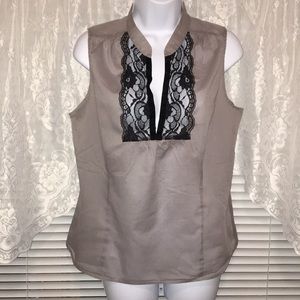 Mossimo Gray & Black Lace & Velvet Blouse Tank Top